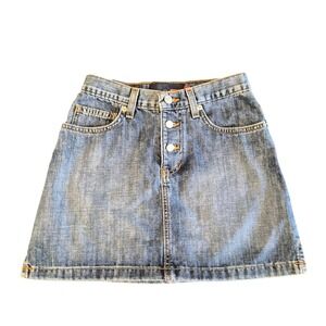 Roxy Quiksilver Denim Mini Skirt Blue Button Fly Y2K G475169 Size 0 Made in USA